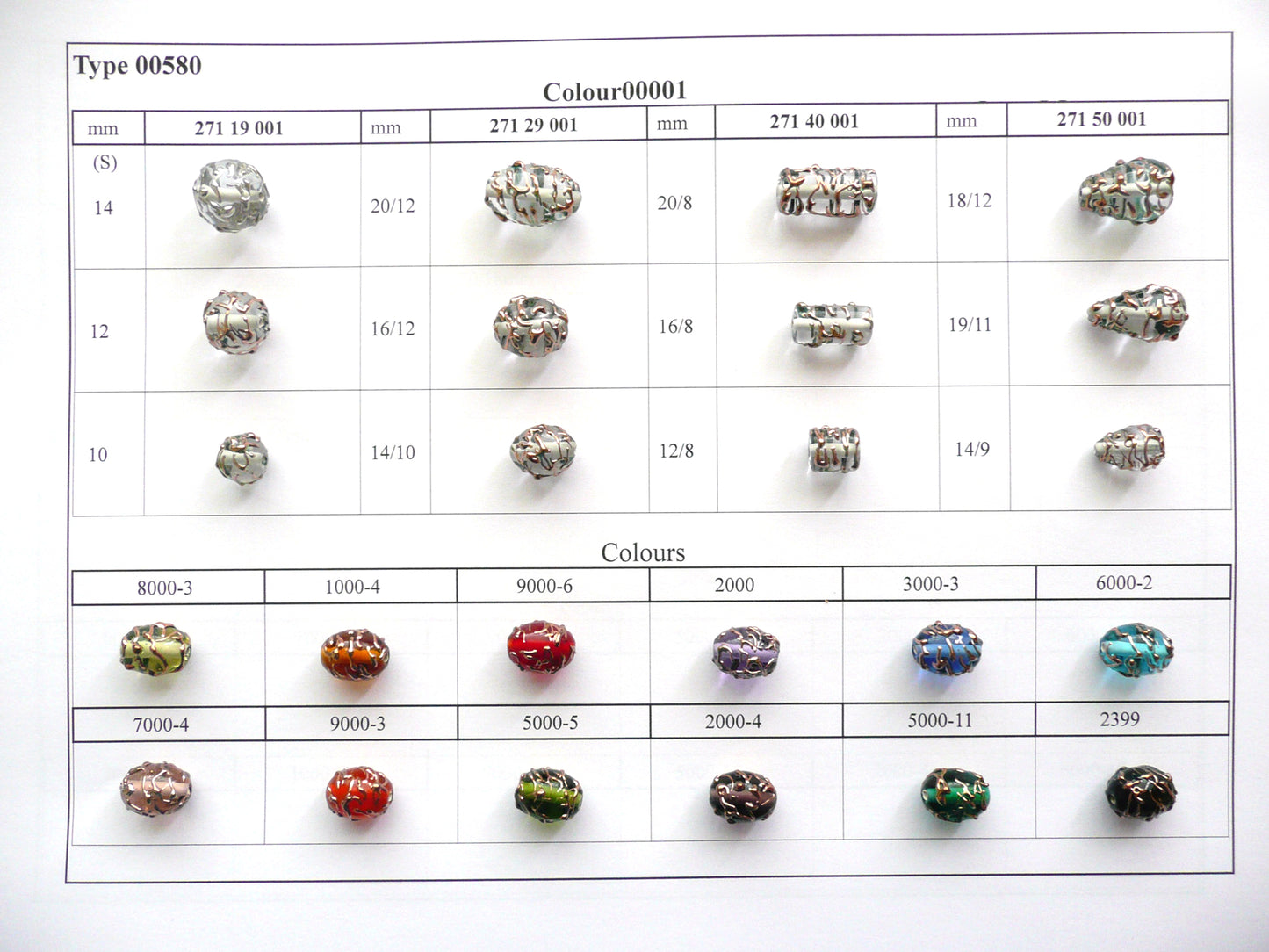 30 Stück Lampwork-Perlen 580 / Oval (271-29-001), handgefertigt, Preciosa-Glas, Tschechische Republik