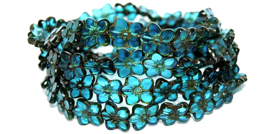 Table Cut Flower Beads Linum, Transparent Aqua Travertin (60050 86800), Glass, Czech Republic