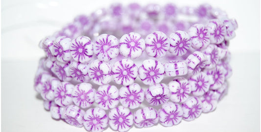 Hawaii Flower Pressed Glass Beads, White 44829 (2010 44829), Glass, Czech Republic