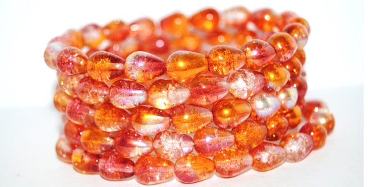 Pear Drop Pressed Glass Beads, (48109Crackle), Glass, Czech Republic