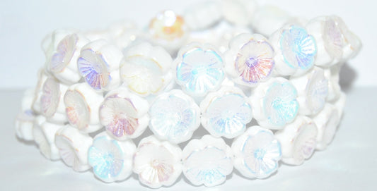 Hawaii Flower Pressed Glass Beads, White Ab 2Xside (2010 Ab 2Xside), Glass, Czech Republic
