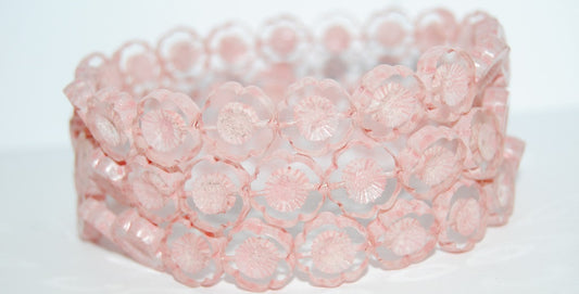 Table Cut Round Beads Hawaii Flowers, Lava Glass Crystal Pink (Lava Glass 30 Pink), Glass, Czech Republic