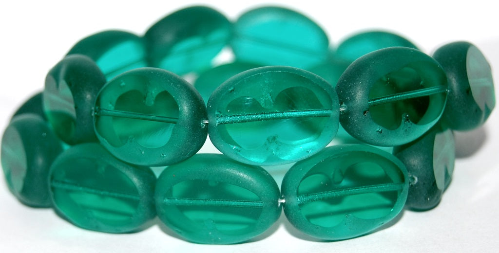 Table Cut Oval Beads, Transparent Green Emerald Matte (50710 M), Glass, Czech Republic