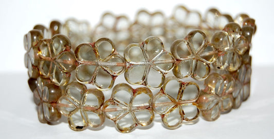 Table Cut Flower Beads, Transparent Blue Travertin (30010 86800), Glass, Czech Republic