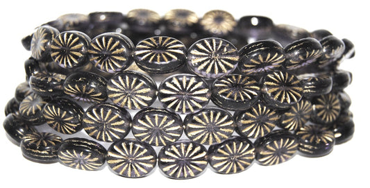 Flat Oval Pressed Glass Beads With Rays, Transparent Light Amethyst 54202 (20310 54202), Glass, Czech Republic