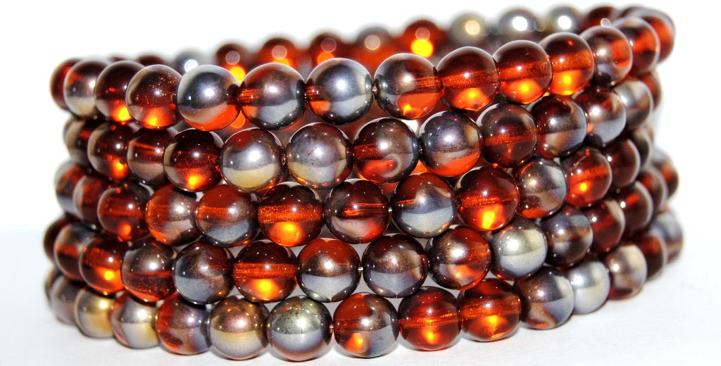 Round Pressed Glass Beads Druck, Transparent Orange 27101 (90040 27101), Glass, Czech Republic