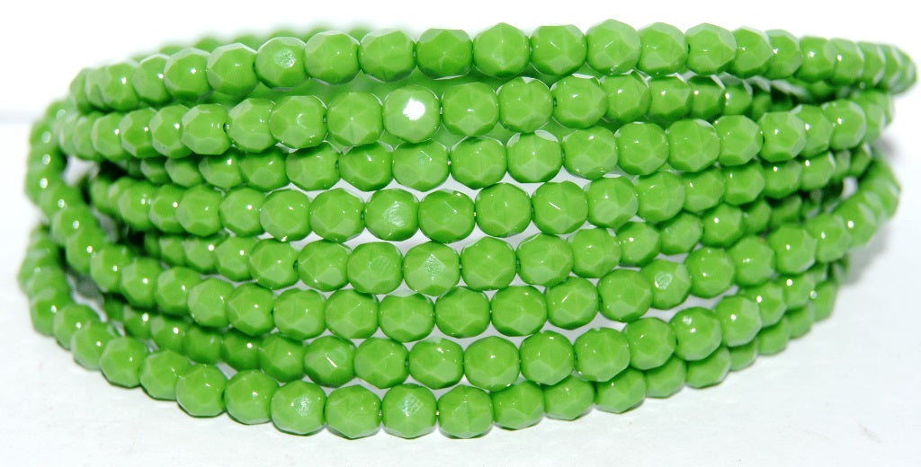 Fire Polished Round Faceted Beads, Opaque Green (53320), Glass, Czech Republic