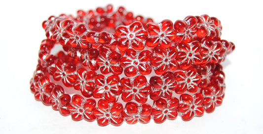 Flower Pressed Glass Beads, Transparent Red 54201 (90060 54201), Glass, Czech Republic