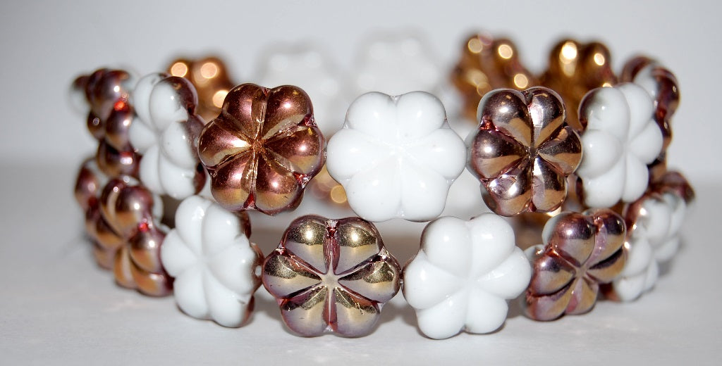 6-Petal Flower Pressed Glass Beads, Chalk White 27101 (3000 27101), Glass, Czech Republic