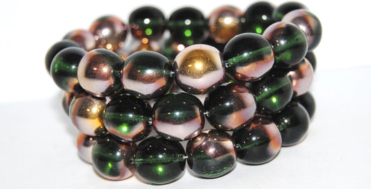 Round Pressed Glass Beads Druck, Transparent Green 27101 (50210 27101), Glass, Czech Republic
