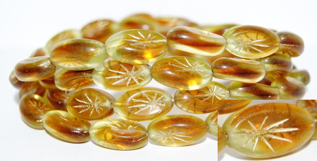Oval With Rays Pressed Glass Beads, (17011 54202), Glass, Czech Republic