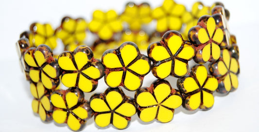 Table Cut Flower Beads, Yellow Travertin (83120 86800), Glass, Czech Republic