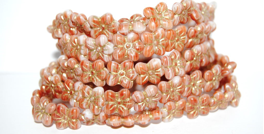 Flower Pressed Glass Beads, Green Purple 54202 (95000 54202), Glass, Czech Republic