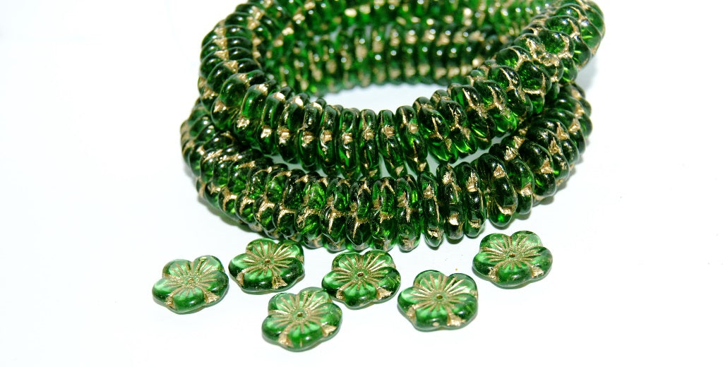 5 Petal Flower Pressed Glass Beads, Transparent Green 54202 (50130 54202), Glass, Czech Republic