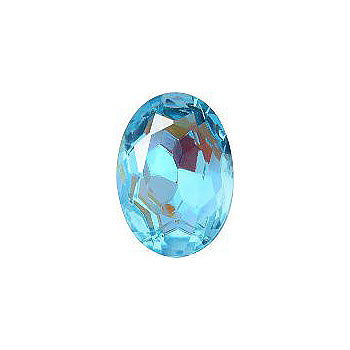 Oval Faceted Pointed Back (Doublets) Crystal Glass Stone, Aqua Blue 2 Transparent With Ab (60000-Abb), Czech Republic