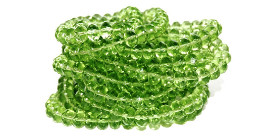 Faceted Special Cut Rondelle Fire Polished Beads, Transparent Green (50410), Glass, Czech Republic