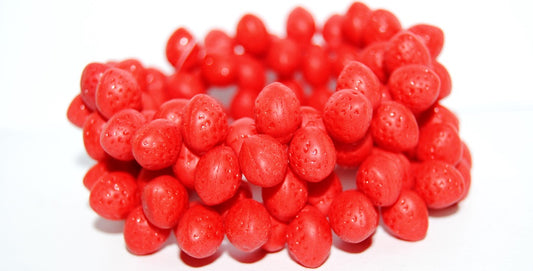 Strawberry Friut Pressed Glass Beads, Red Matte (93190 M), Glass, Czech Republic