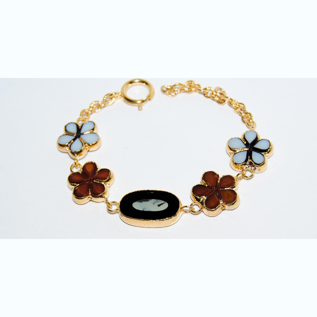 Polished Table Cut Flower Bead Bracelet with Adjustable Length, Handmade, Flowers 17 mm + 22 mm (S-26-A)