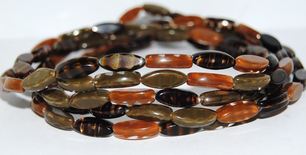 Boat Oval Pressed Glass Beads, Mixed Colors Brown (Mix Brown), Glass, Czech Republic