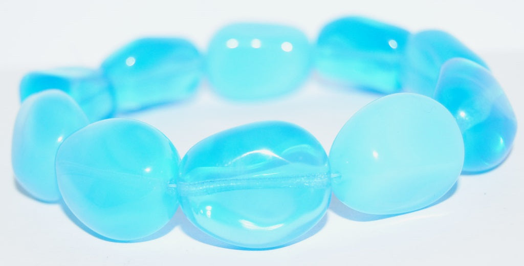 Czech Glass Pressed Beads Irregular Shape Like Stone, Opal Aqua (61000), Glass, Czech Republic