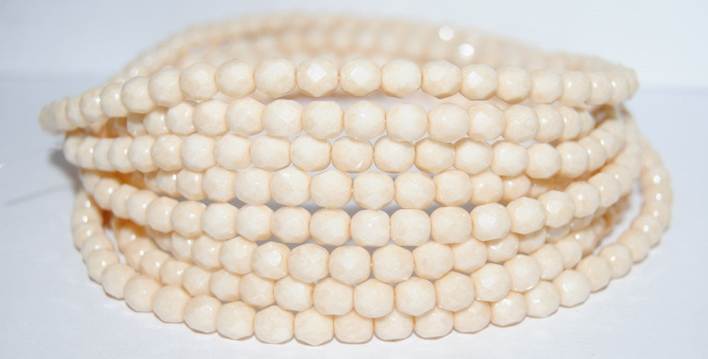 Fire Polished Round Faceted Beads, White Luster Beige (2010 14410), Glass, Czech Republic