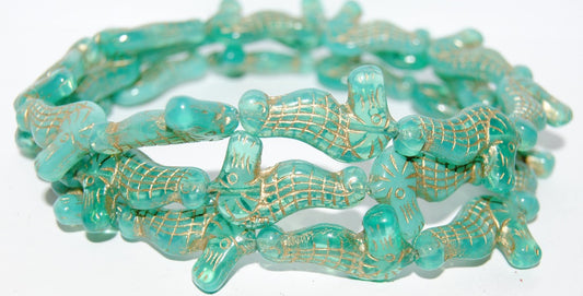 Seahorse Pressed Glass Beads, Opal Aqua 54202 (61000 54202), Glass, Czech Republic