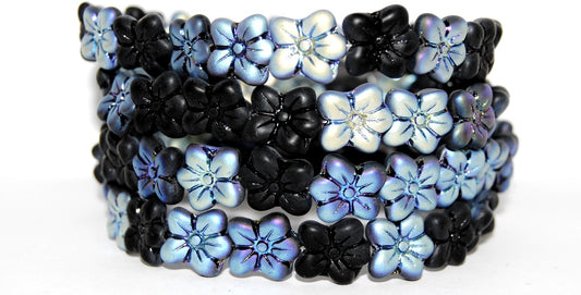 Flower Pressed Glass Beads, Black Abmat (23980 Abmat), Glass, Czech Republic