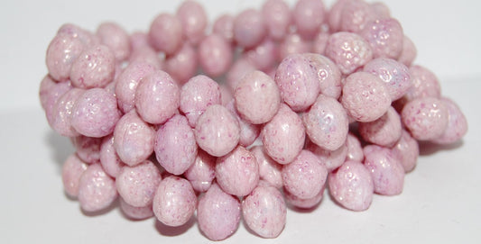 Strawberry Friut Pressed Glass Beads, Chalk White Luster Lila (3000 14494), Glass, Czech Republic