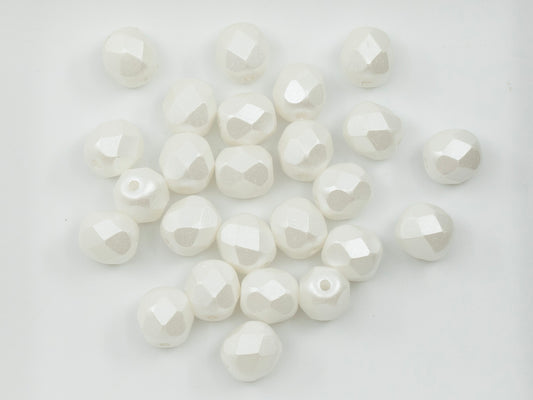 Facted Fire Polish Round Beads Pastel White (25001), Glass, Czech Republic