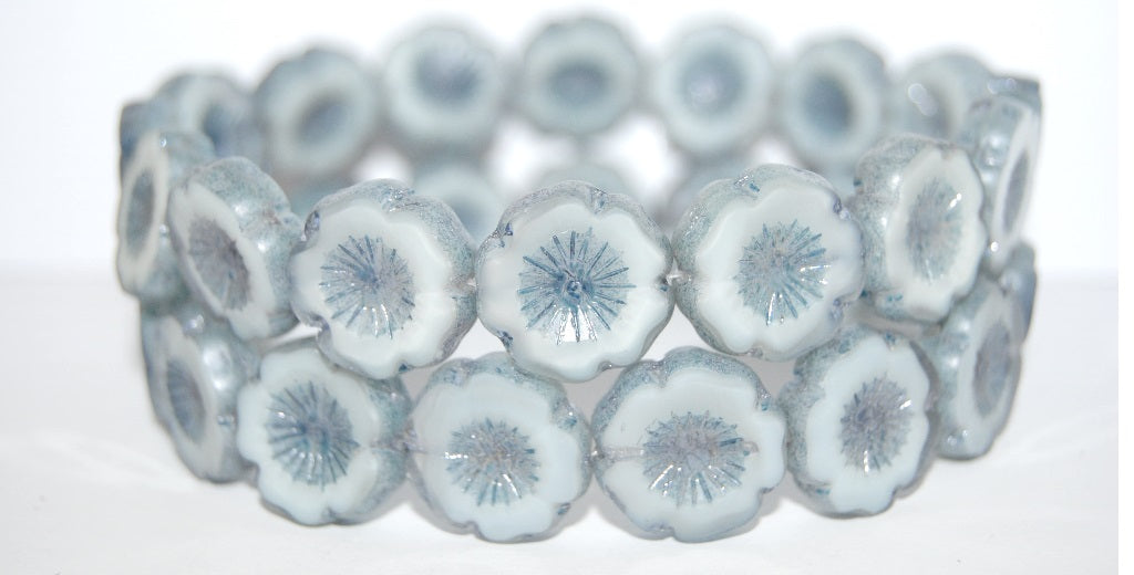 Table Cut Round Beads Hawaii Flowers, Sssss Luster Blue Full Coated (Sssss 14464), Glass, Czech Republic