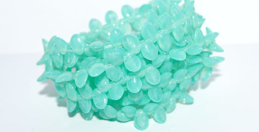 Leaf Tongue Pressed Glass Beads, Opal Aqua Uranium (61100 Uranium), Glass, Czech Republic