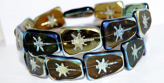 Table Cut Rectangle Beads With Dragonfly, Olivine Mixed Colors Ab (Olivine Mix Ab), Glass, Czech Republic