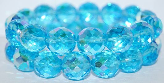 Fire Polished Round Faceted Beads, Transparent Aqua Ab (60020 Ab), Glass, Czech Republic