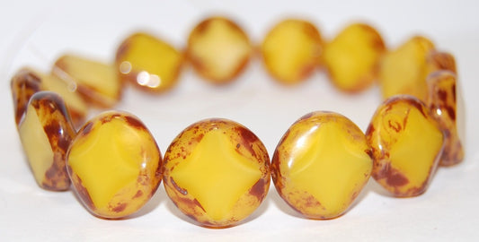 Table Cut Flat Round Beads With Rhomb, 84040 Travertin (84040 86800), Glass, Czech Republic