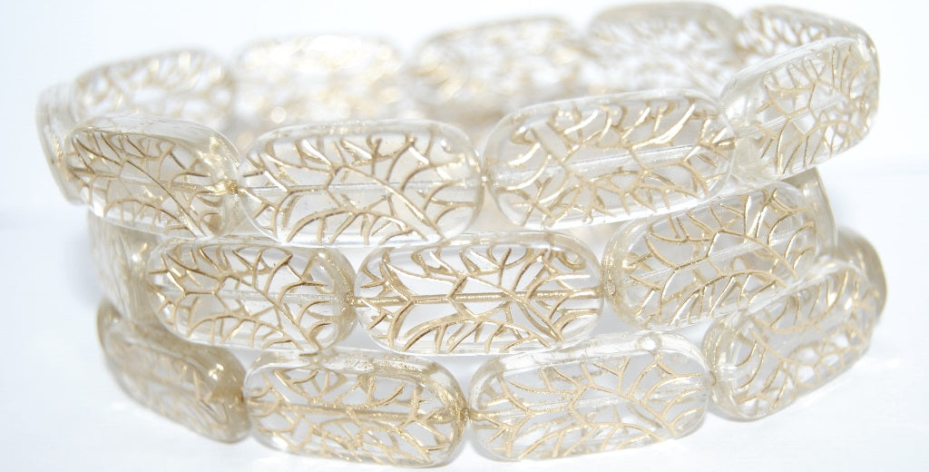 Rectangle With Ornament Pressed Glass Beads, Crystal 54202 (30 54202), Glass, Czech Republic