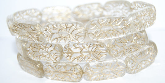 Rectangle With Ornament Pressed Glass Beads, Crystal 54202 (30 54202), Glass, Czech Republic