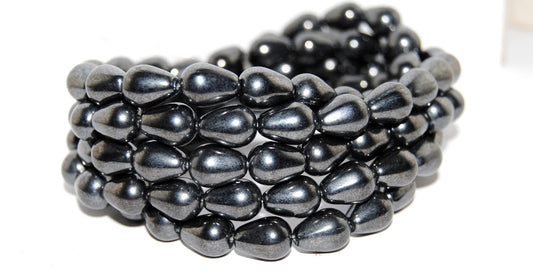 Pear Drop Pressed Glass Beads, Black Hematite (23980 14400), Glass, Czech Republic