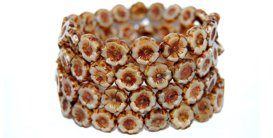 Table Cut Round Beads Hawaii Flowers, 16017 Travertin (16017 86800), Glass, Czech Republic