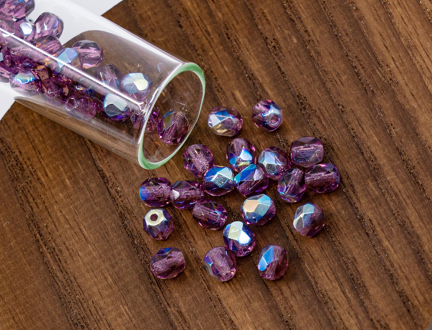 Faceted Fire Polished Pressed Czech Glass Beads, Amethyst AB Violet Purple 20060-28701