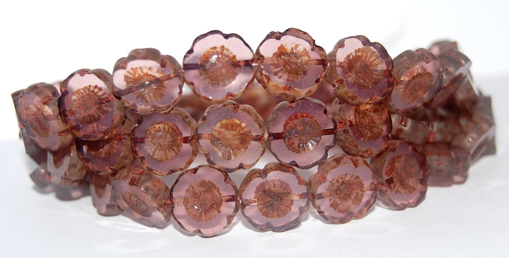 Table Cut Round Beads Hawaii Flowers, Opal Pink Travertin (71000 86800), Glass, Czech Republic