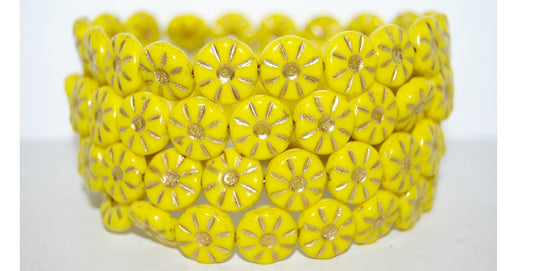 Flower Pressed Glass Beads, Yellow 54202 (83120 54202), Glass, Czech Republic