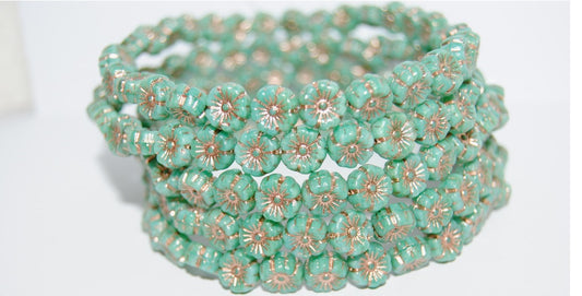 Hawaii Flower Pressed Glass Beads, Opal Aqua 54200 (61300 54200), Glass, Czech Republic