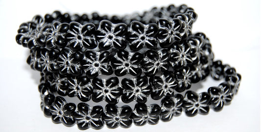 Flower Pressed Glass Beads, Black 54201M (23980 54201M), Glass, Czech Republic