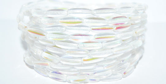 Olive Oval Pressed Glass Beads, Crystal Ab (30 Ab), Glass, Czech Republic