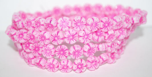 Hawaii Flower Pressed Glass Beads, White 46470 (2010 46470), Glass, Czech Republic