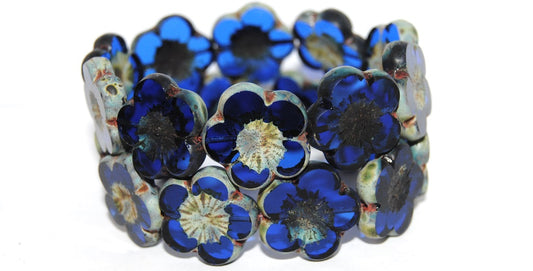 Table Cut Flower Beads Hibiscus, 21 Transparent Blue 66800M (21 30080 66800M), Glass, Czech Republic