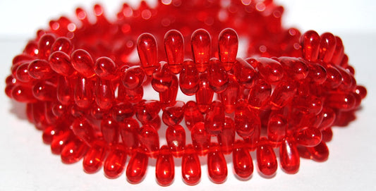 Pear Drop Pressed Glass Beads, Light Siam (90070), Glass, Czech Republic