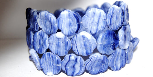 Round Flat Flower Pressed Glass Beads, 35010 (35010), Glass, Czech Republic