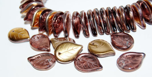 Leaf Pressed Glass Beads, Transparent Light Amethyst 27101 (20040 27101), Glass, Czech Republic