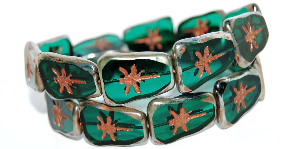 Table Cut Rectangle Beads With Dragonfly, Transparent Green Emerald 4355307 (50730 4355307), Glass, Czech Republic